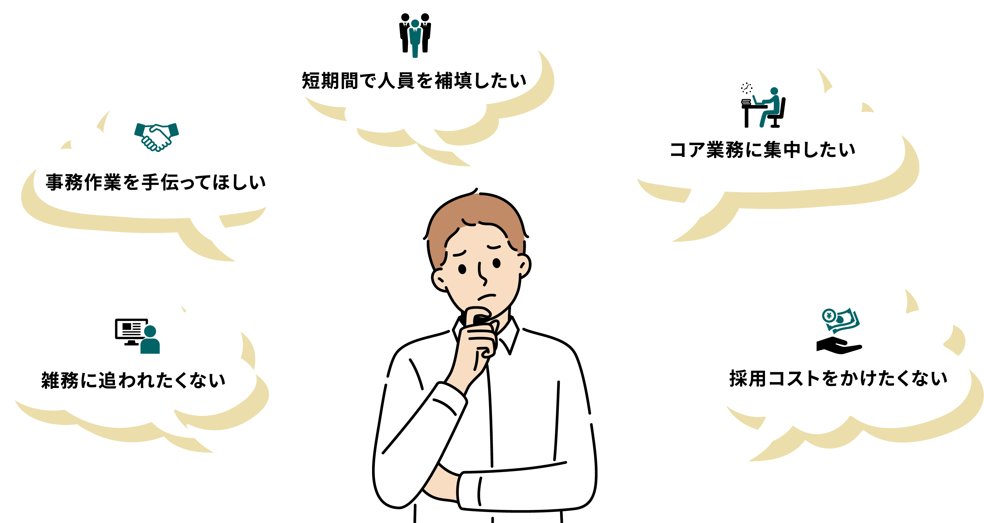 雑務に追われたくない・事務作業を手伝ってほしい・短時間で人員を補填したい・コア残業に集中したい・採用コストをかけたくない